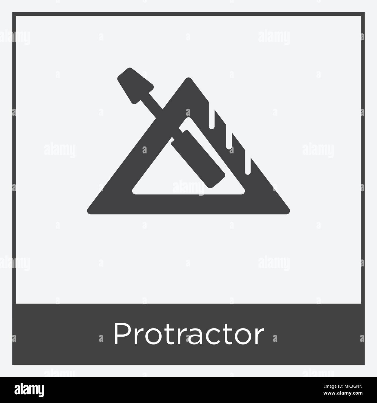 Protractor icon isolated on white background with gray frame, sign and ...