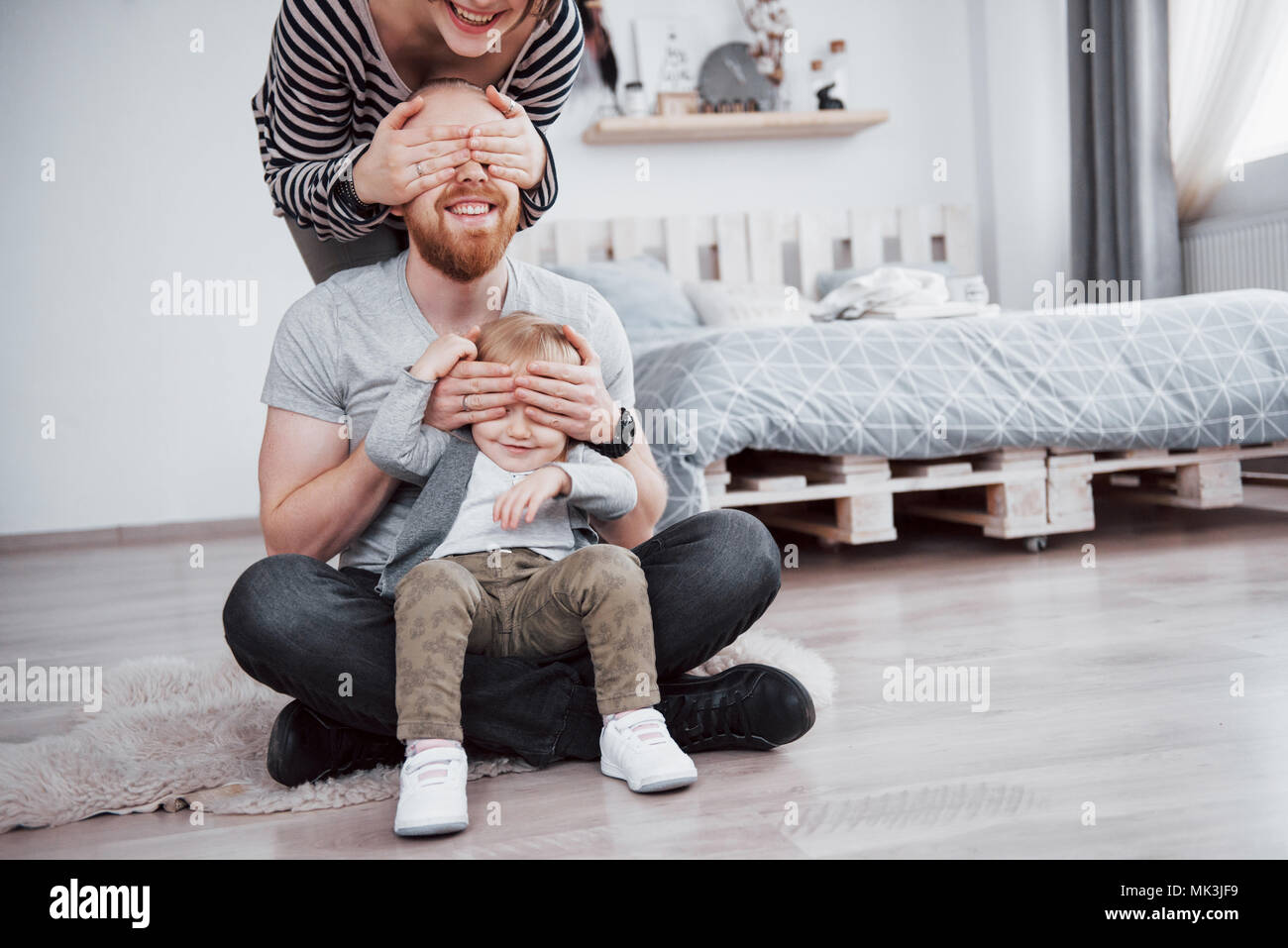 happy family mother, father, child daughter at home Stock Photo
