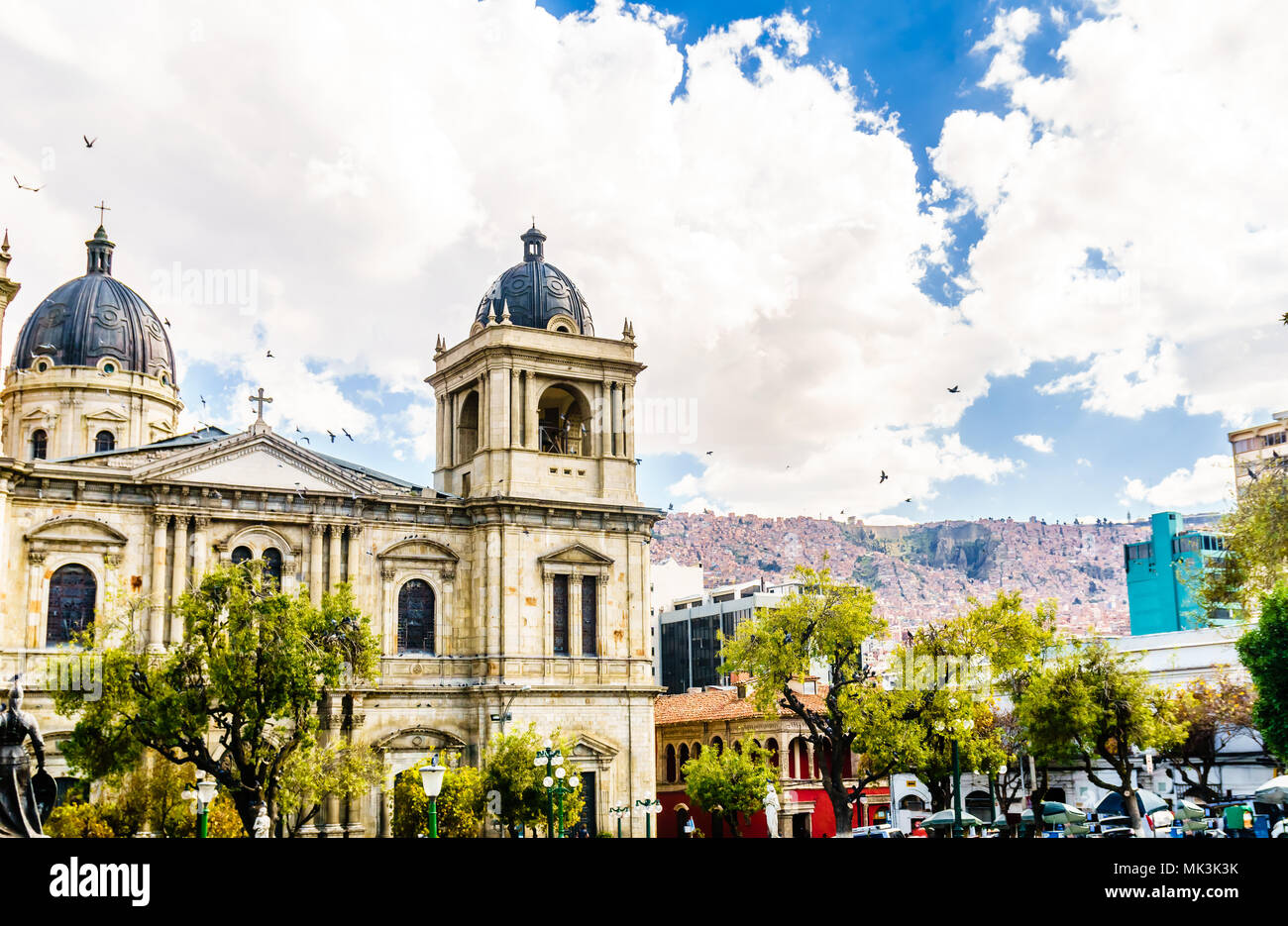 View on metropolitan Cathedral is located on Plaza Murillo Square in La Paz, Bolivia Stock Photo