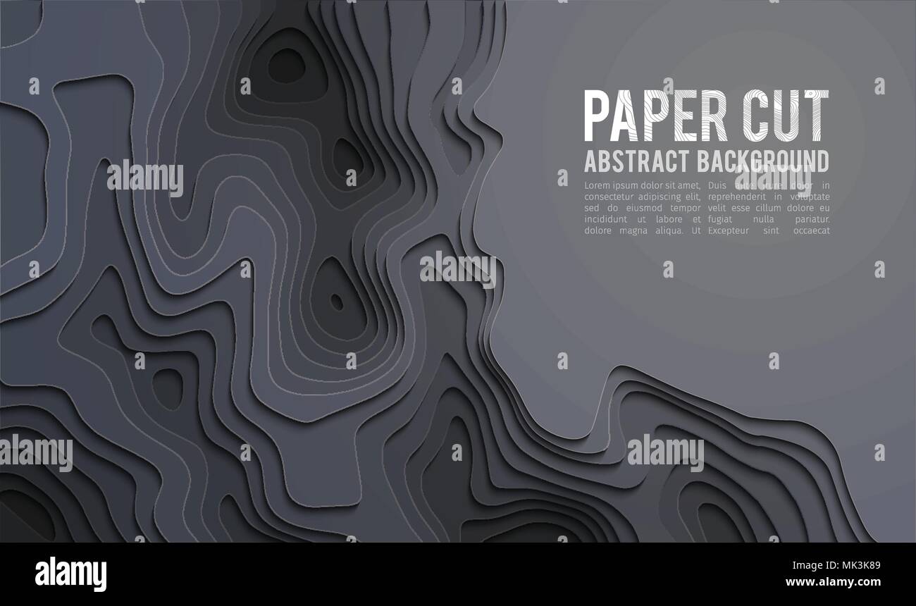 Paper cut banner concept. Paper carve abstract background for card poster brochure flyer design in grey colors. 3d abstract background Stock Vector