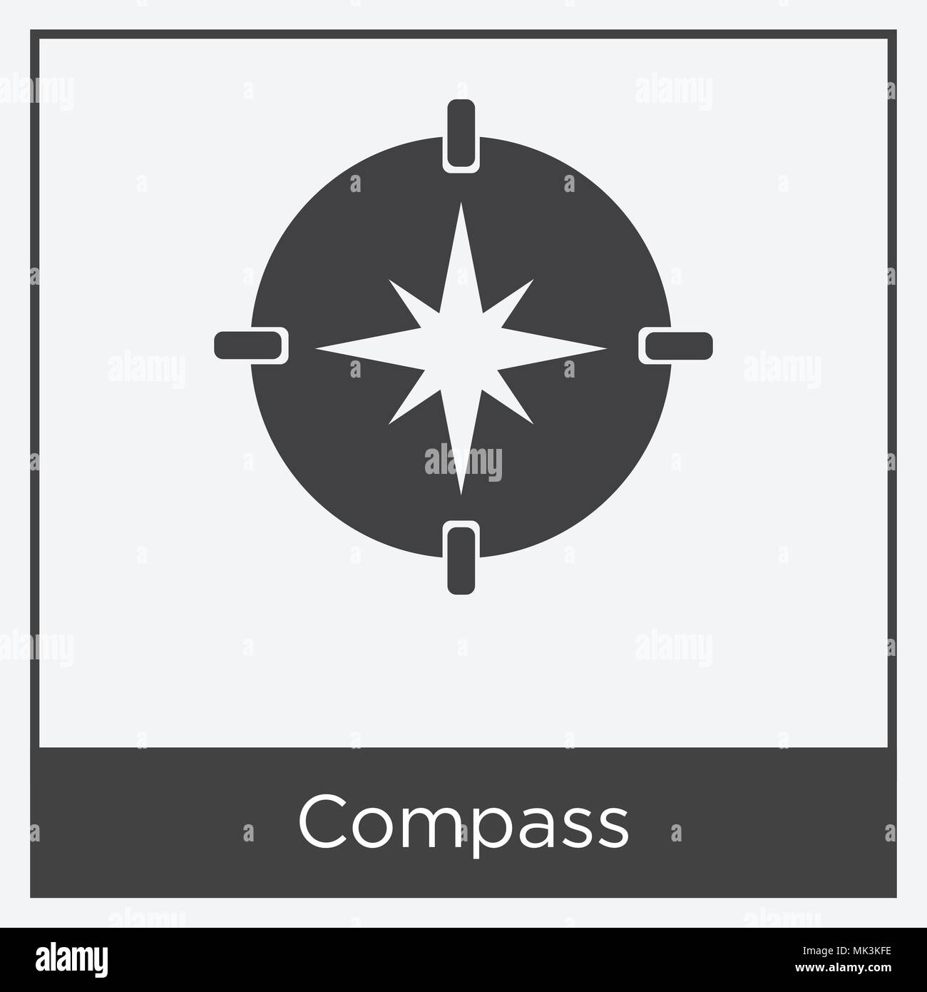 Compass icon isolated on white background with gray frame, sign and ...