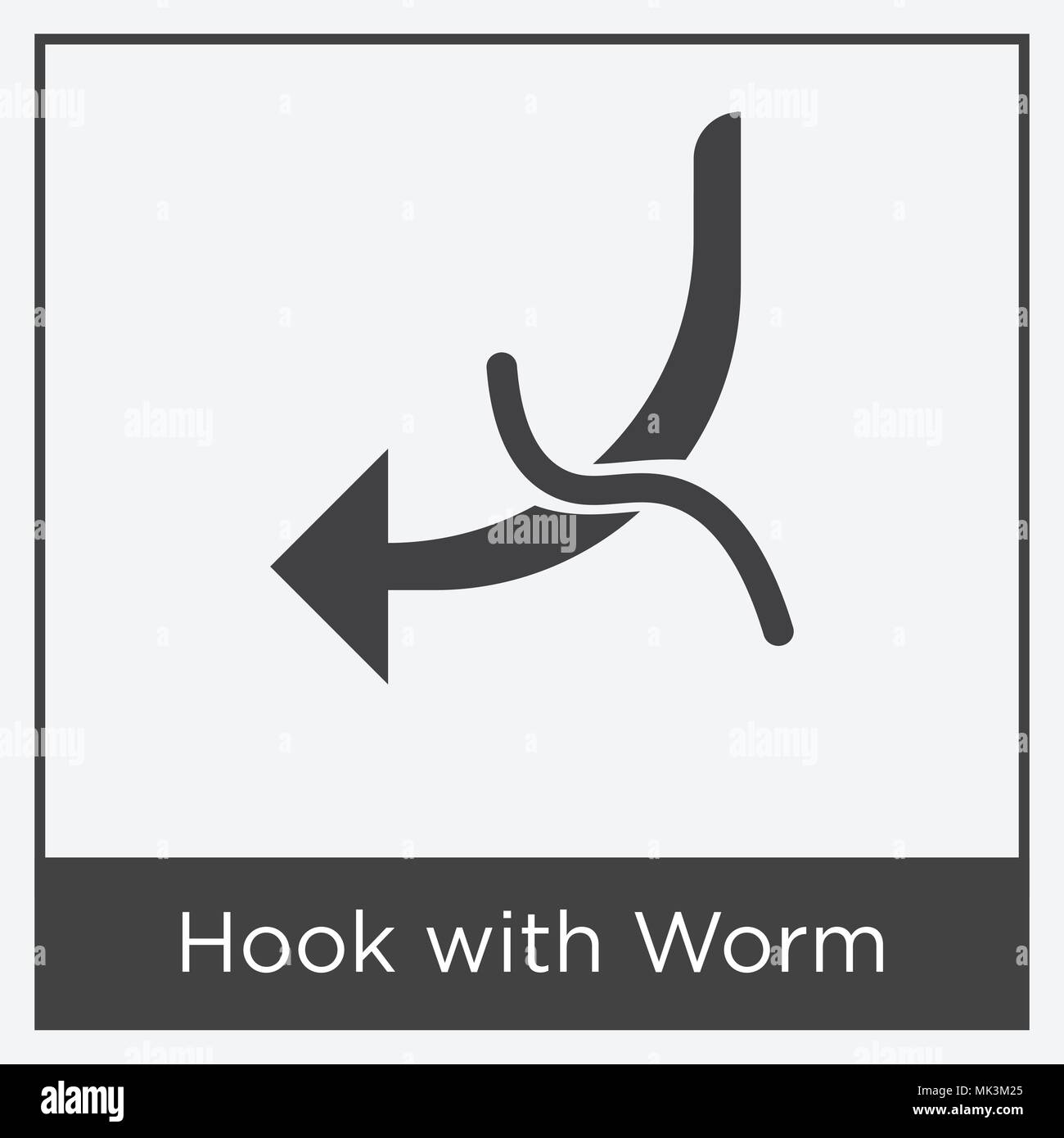 Hook with Worm icon isolated on white background with gray frame, sign ...