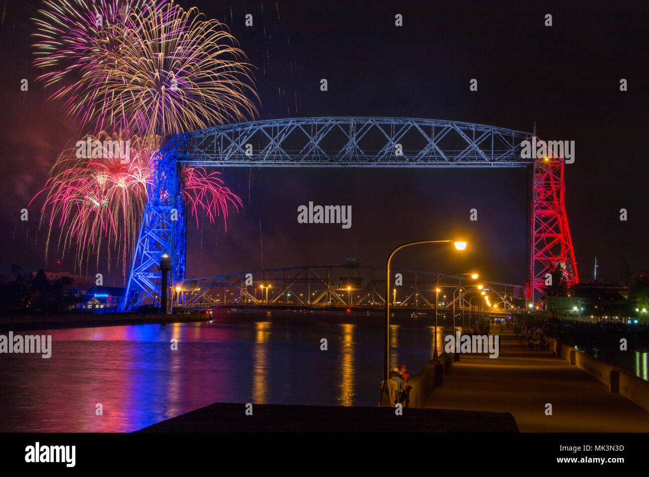 Fireworks are launched in Duluth, Minnesota for the Fourth of July