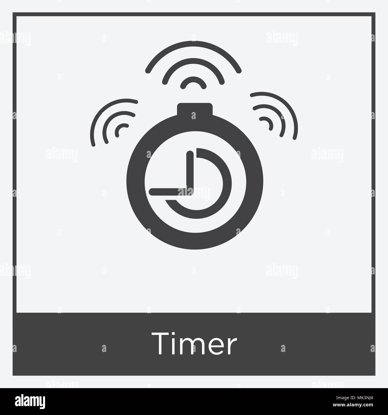 Timer icon isolated on white background with gray frame, sign and