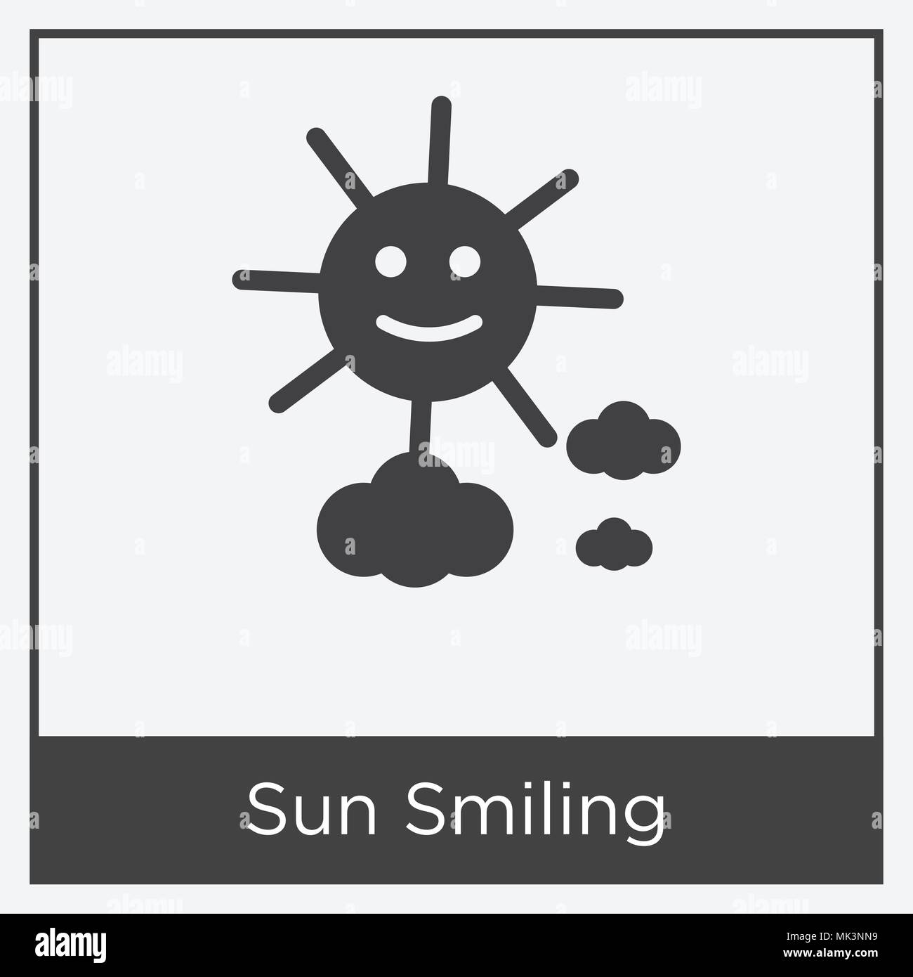 Sun Smiling icon isolated on white background with gray frame, sign and ...