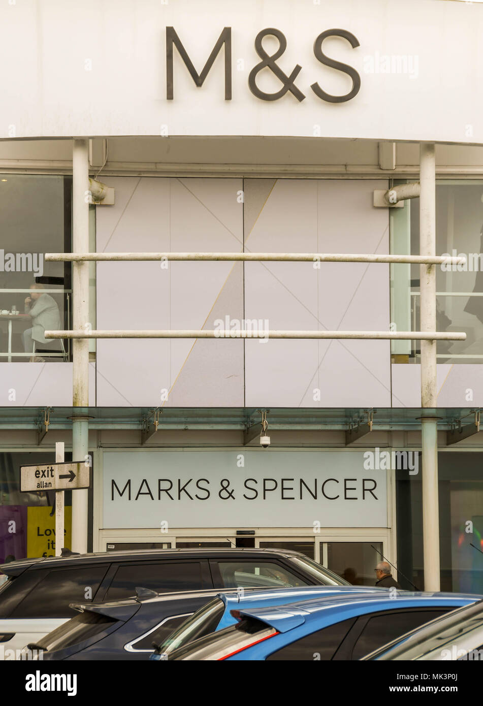 Large sign above the entrance to a branch of Marks & Spencer on a retail park Stock Photo