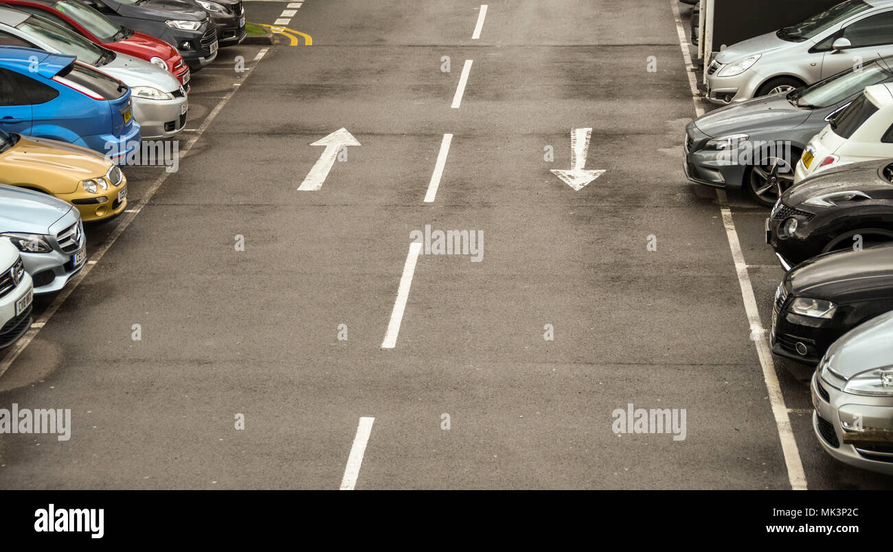 Park Street Traffic Direction Road Markings In A Retail Park With Arrows Showing Drivers The Direction Of  Travel Stock Photo - Alamy