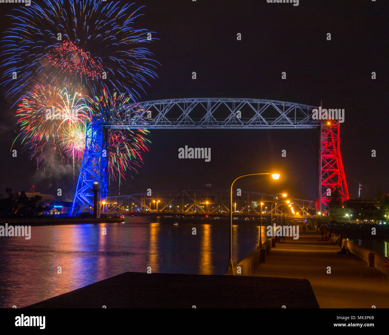 Fireworks are launched in Duluth, Minnesota for the Fourth of July