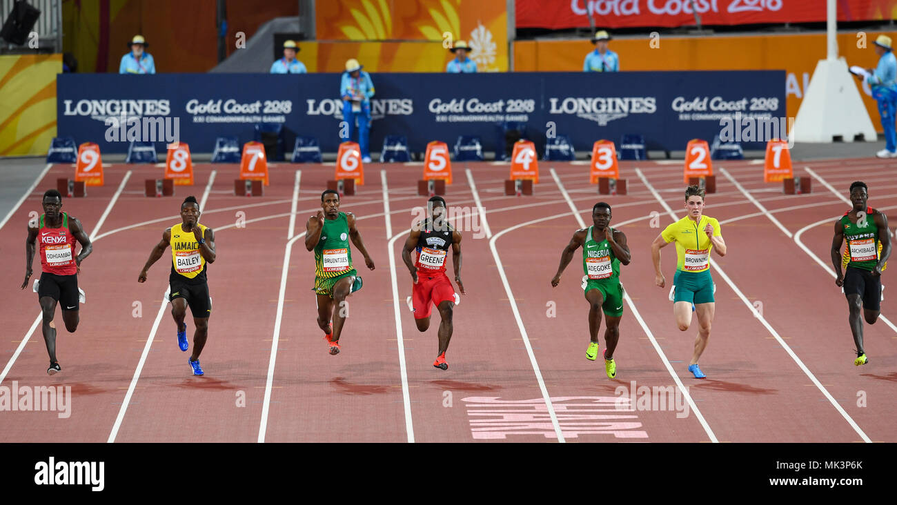 Gold Coast Australia April 8 Mark Otieno Odhiambo Oshane Bailey Henricho Bruintjies Cejhae Greene Enoch Olaoluwa Adegoke Rohan Browning Eman Stock Photo Alamy