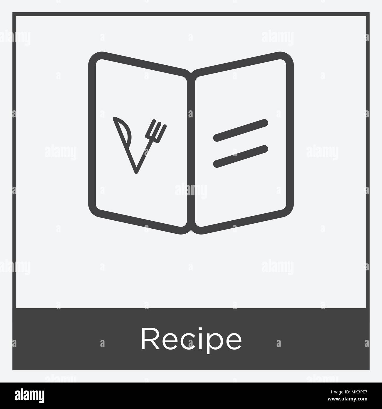 Recipe icon isolated on white background with gray frame, sign and ...