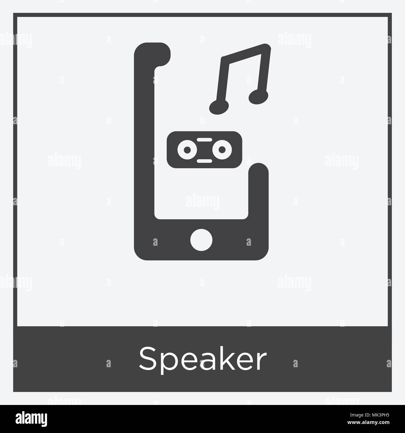 Speaker icon isolated on white background with gray frame, sign and ...