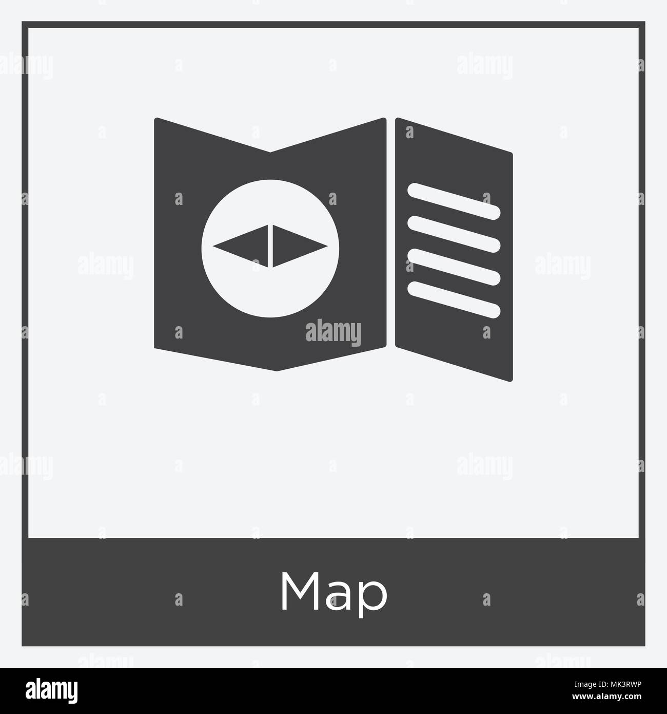 Map icon isolated on white background with gray frame, sign and symbol ...