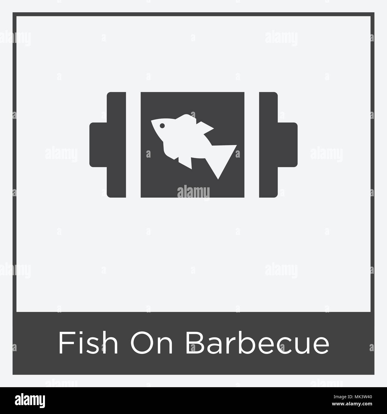 Fish On Barbecue icon isolated on white background with gray frame ...