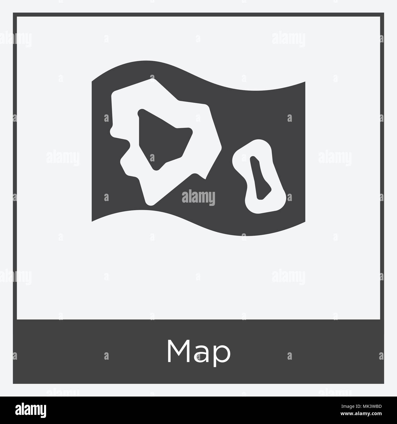 Map icon isolated on white background with gray frame, sign and symbol ...