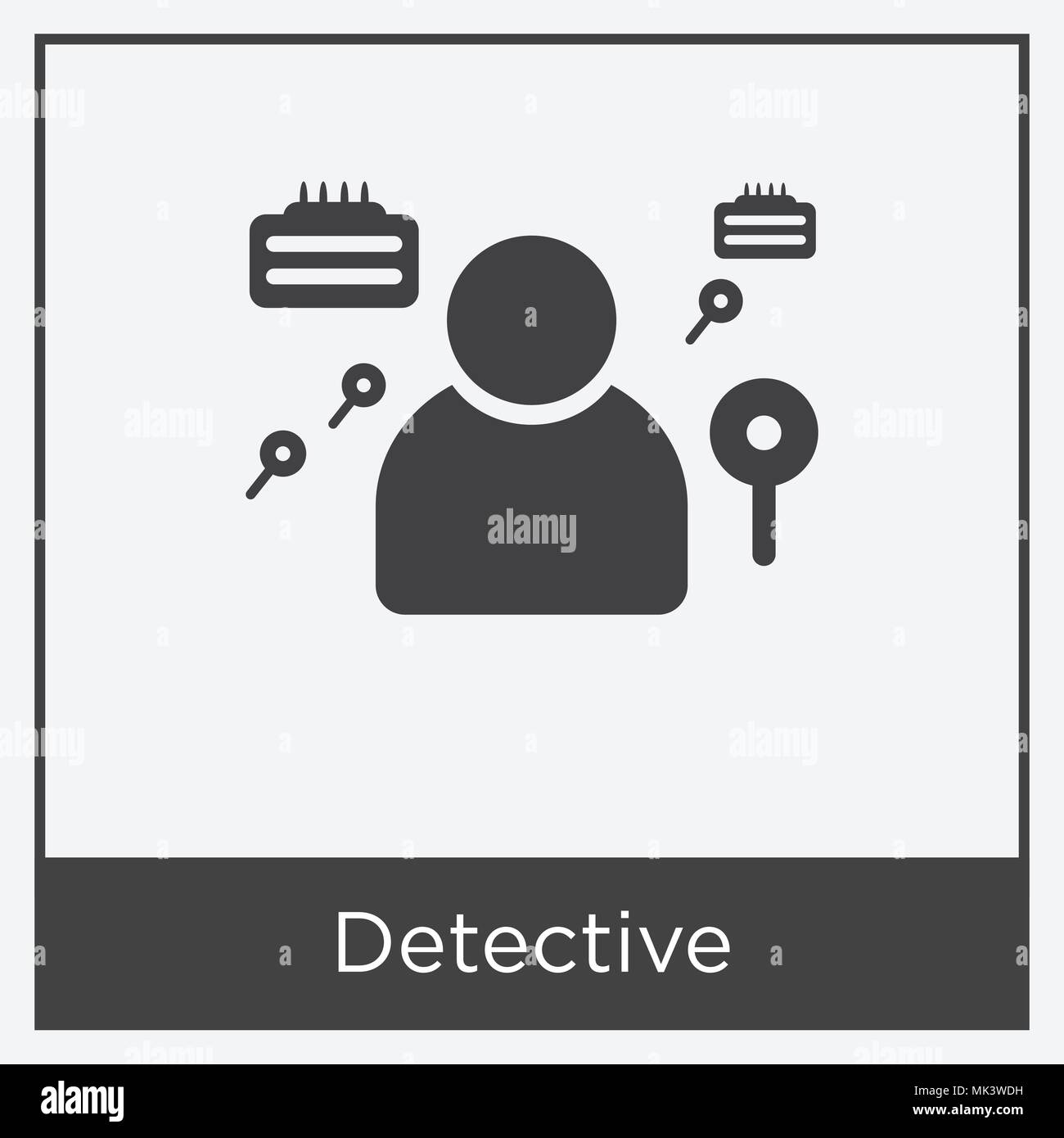 Detective icon isolated on white background with gray frame, sign and ...