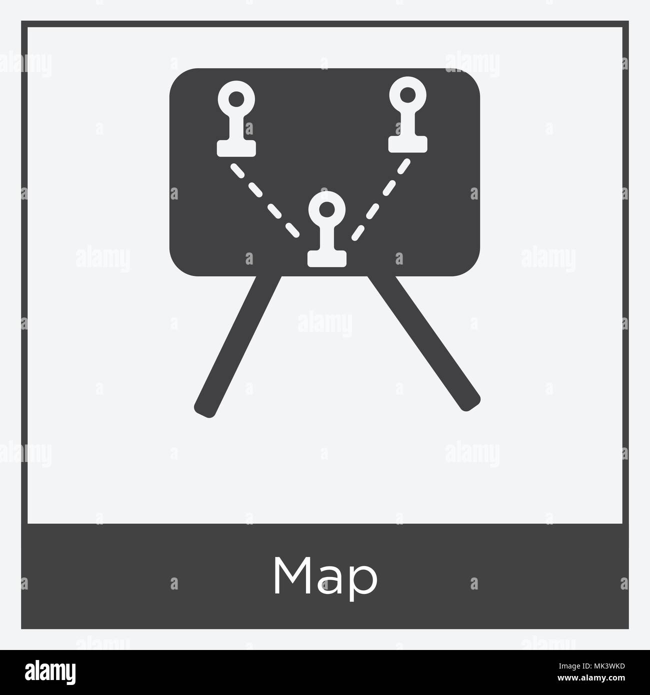 Map icon isolated on white background with gray frame, sign and symbol ...