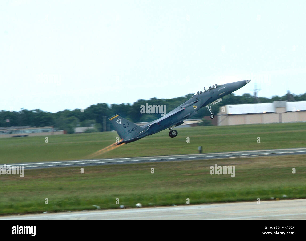 Military jet takes off during air show at Andrews Air Force Base in