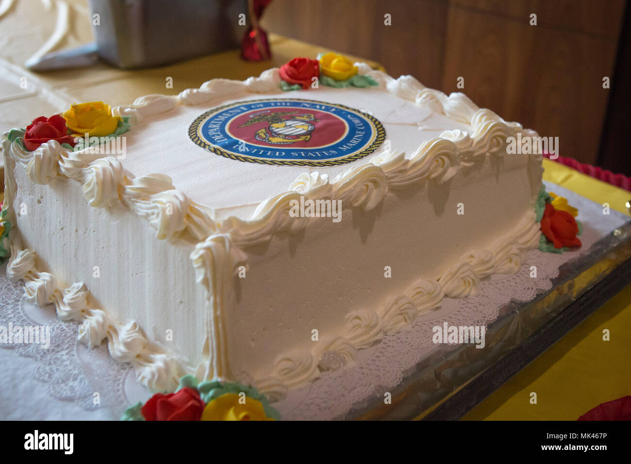 A birthday cake is displayed during a cake cutting ceremony held by the ...
