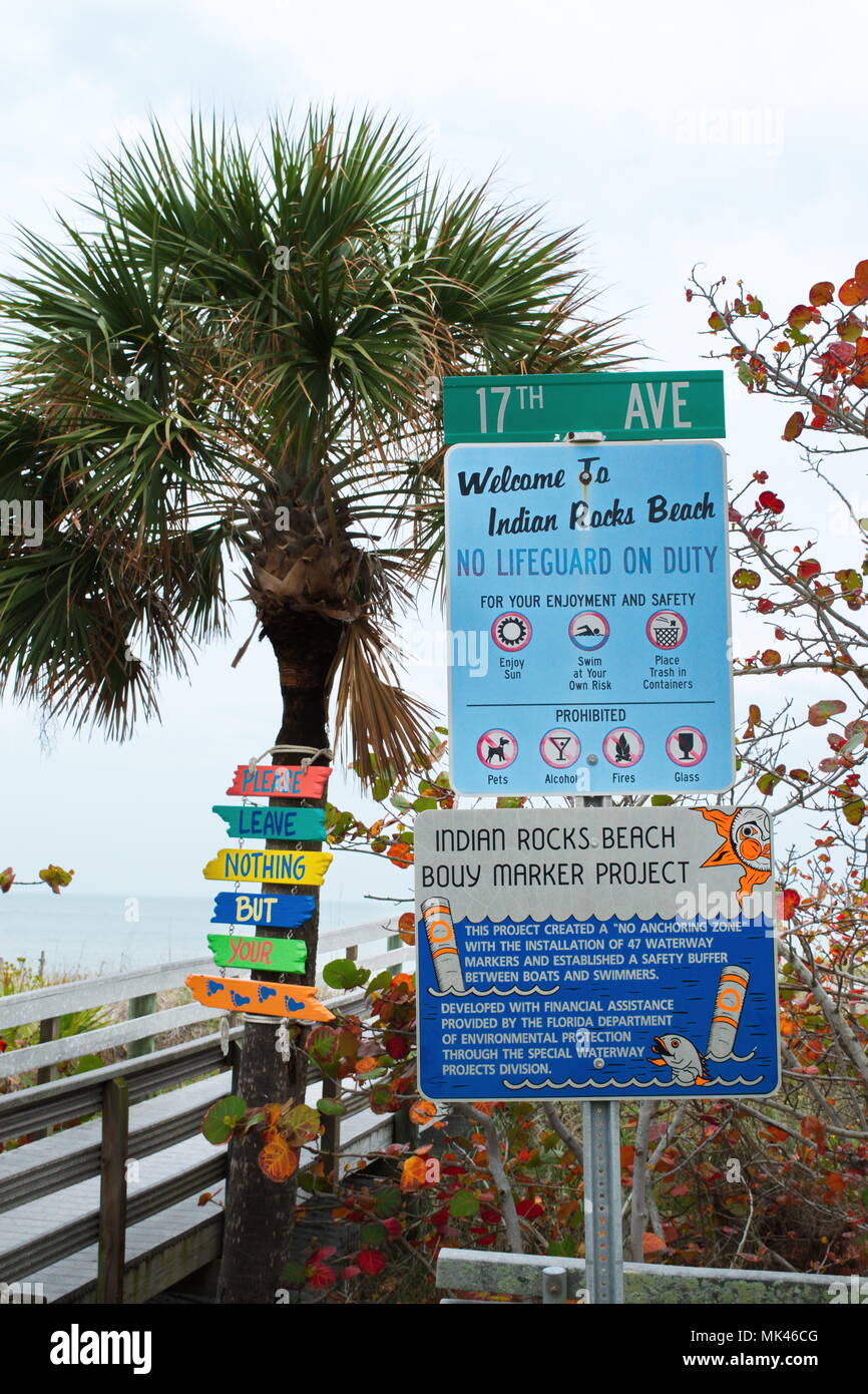 Indian Rocks, Florida city park entrance with walkway and directional