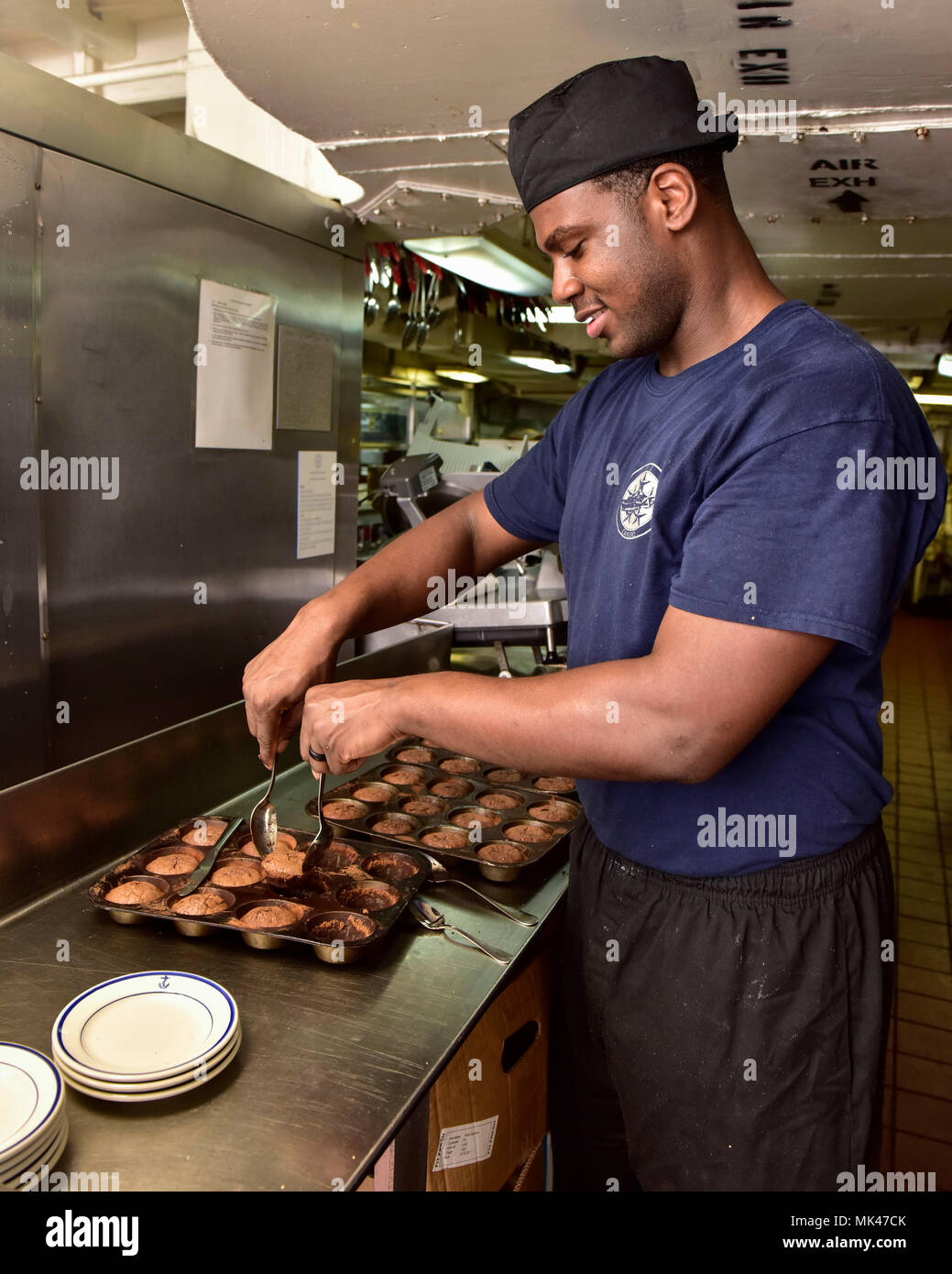 INDIAN OCEAN (Nov. 3, 2017) U.S. Navy Culinary Specialist Seaman Khallid Nurse, from Atlanta