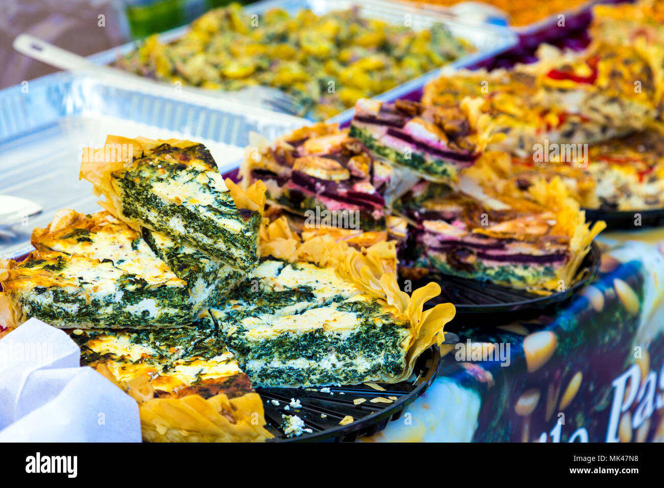 Delicious savoury pies at the Fes-Tea-Val 2018 on National Tea Day in Chiswick House & Gardens, London, UK Stock Photo