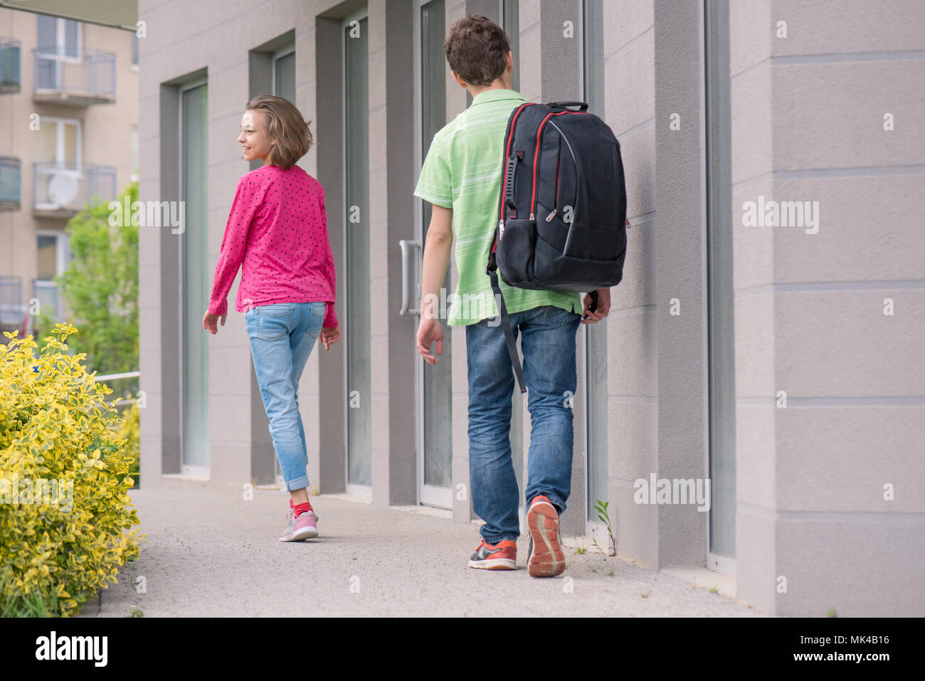 Teen boy and girl back to school Stock Photo
