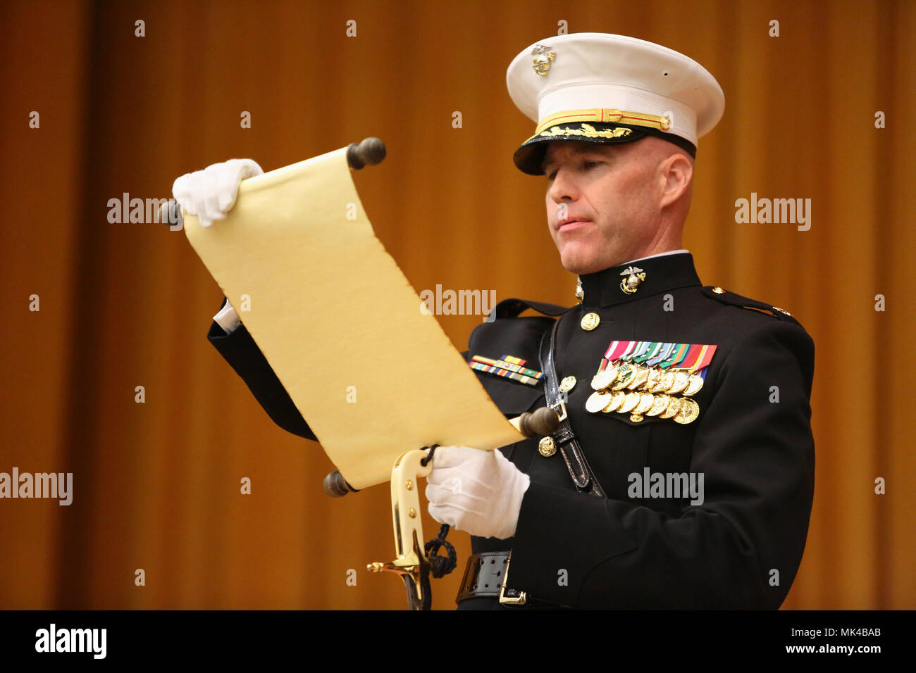 Camp Foster Okinawa Japan Maj James R Sherwood Reads Article 38 Of The Marine Corps Manual Edition Of 1921 During The 242nd United States Marine Corps Birthday Cake Cutting And Historical
