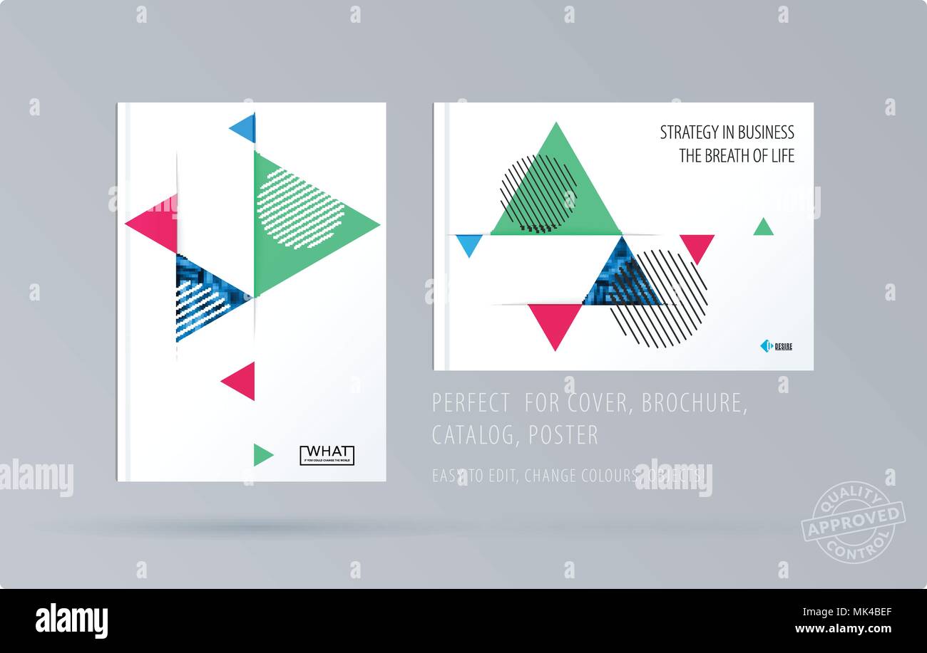 Triangular Pattern Brochure Brochure design triangular template. Colourful modern abstract set ...