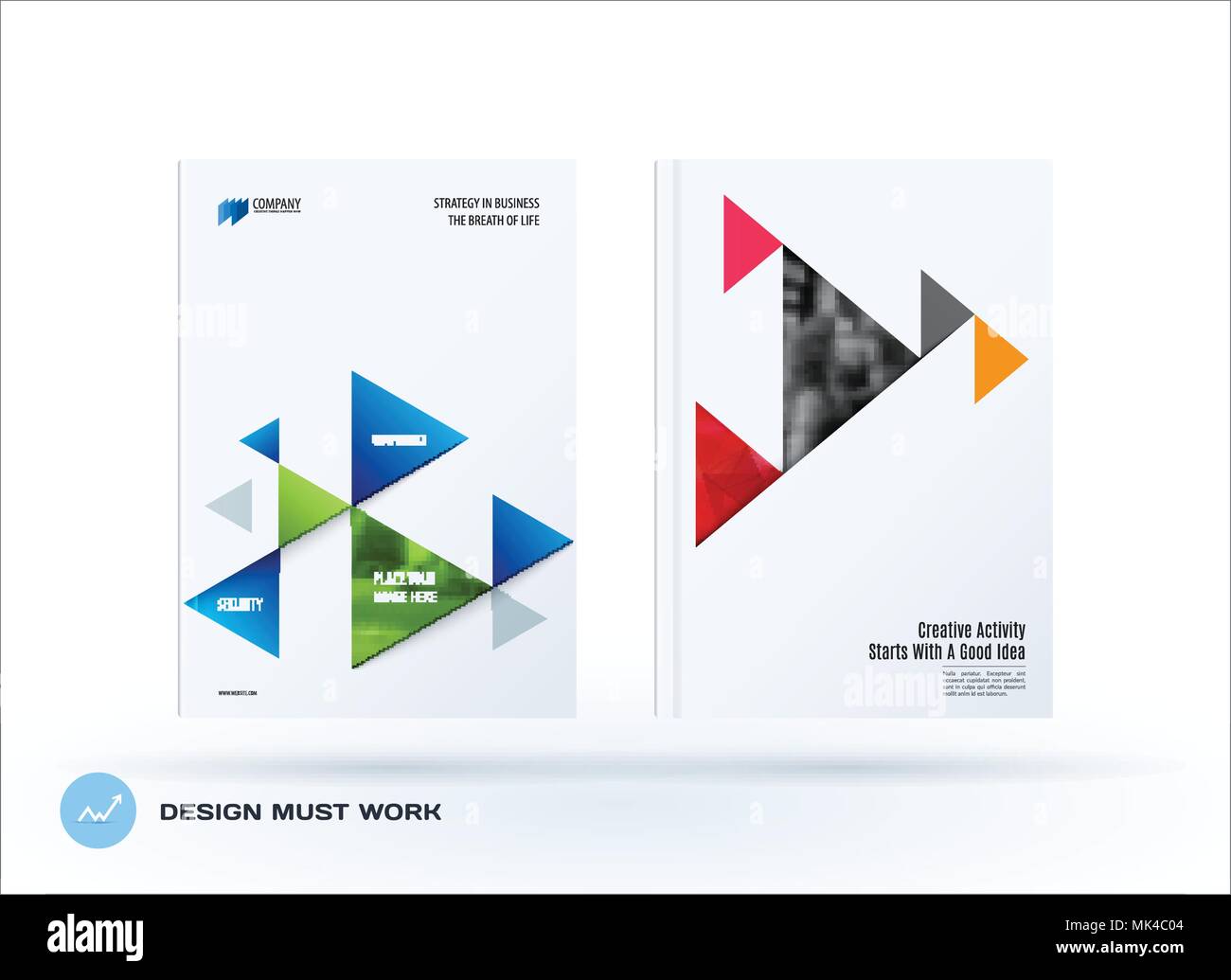 Brochure design triangular template. Colourful modern abstract set ...