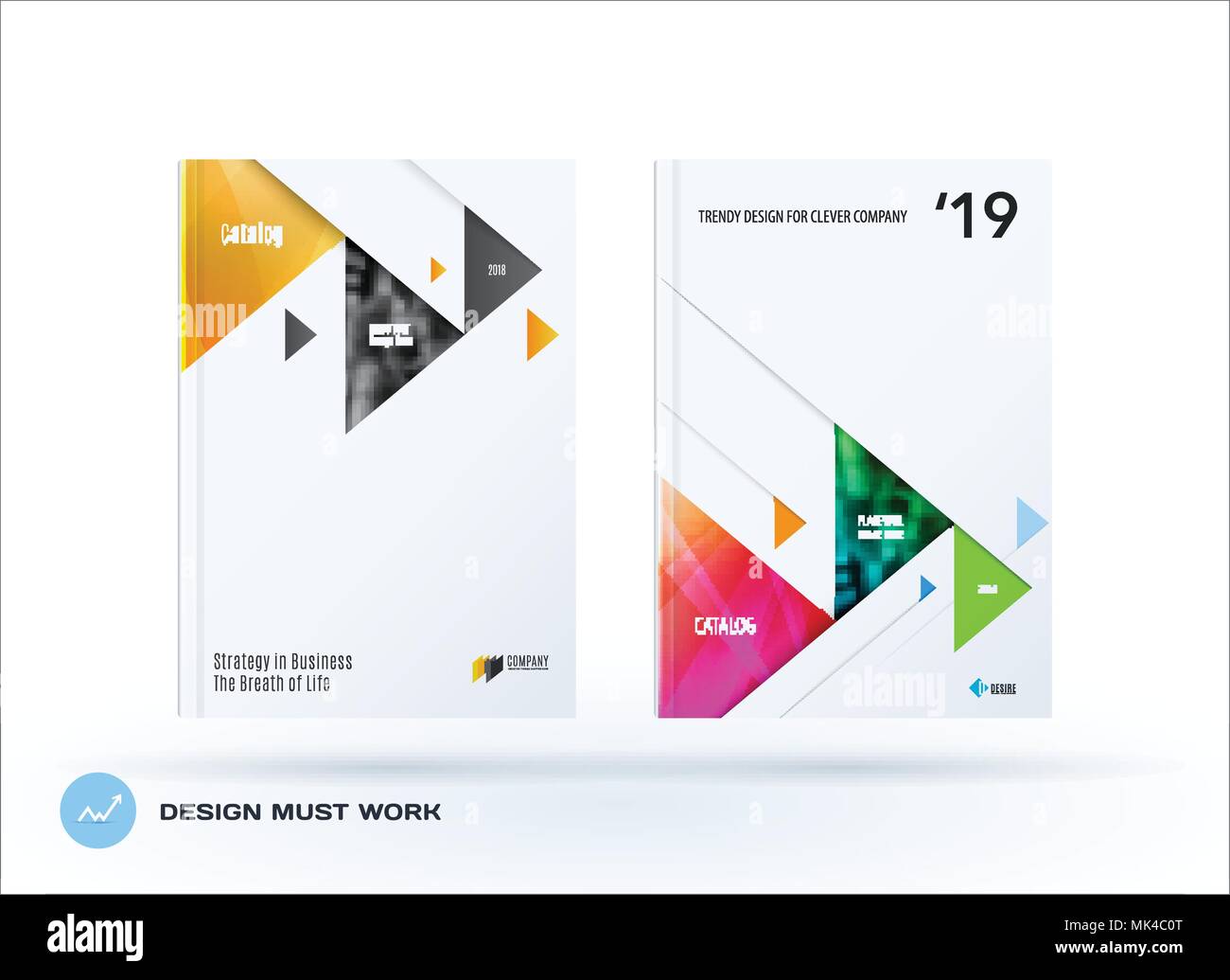 Brochure design triangular template. Colourful modern abstract set ...