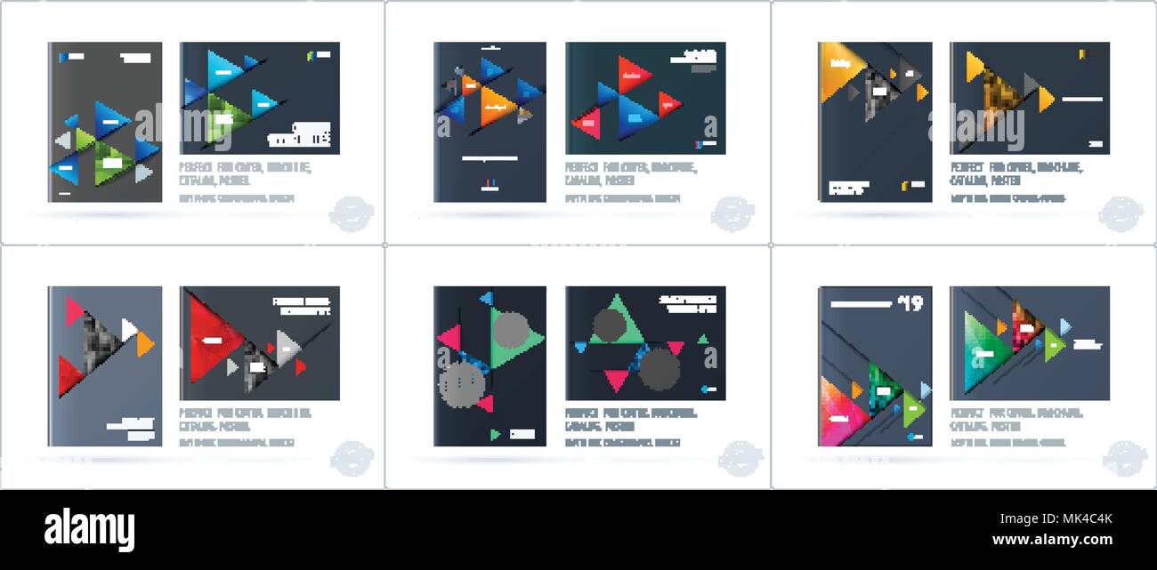 Brochure design triangular template. Colourful modern abstract set ...
