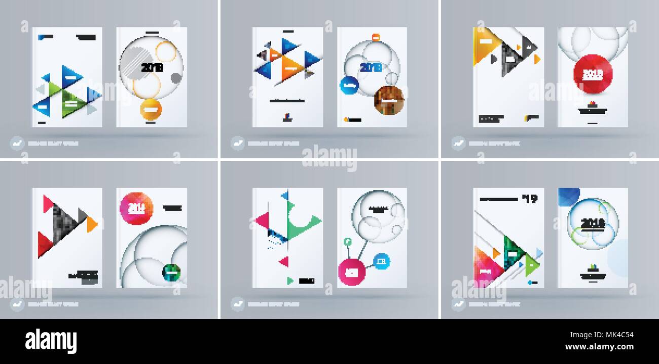 Brochure design triangular template. Colourful modern abstract set ...
