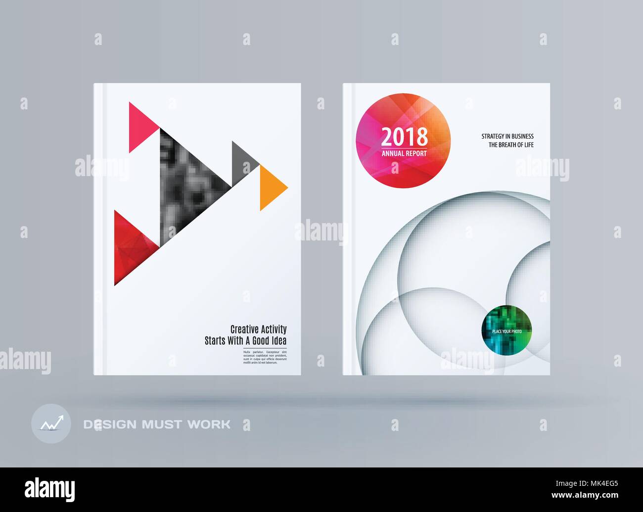Brochure design triangular template. Colourful modern abstract set ...