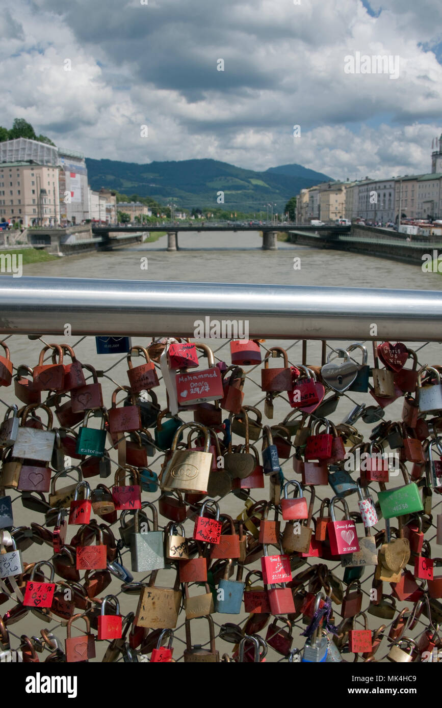 Padlocks on Makartsteg bridge Salzburg Austria Stock Photo Alamy