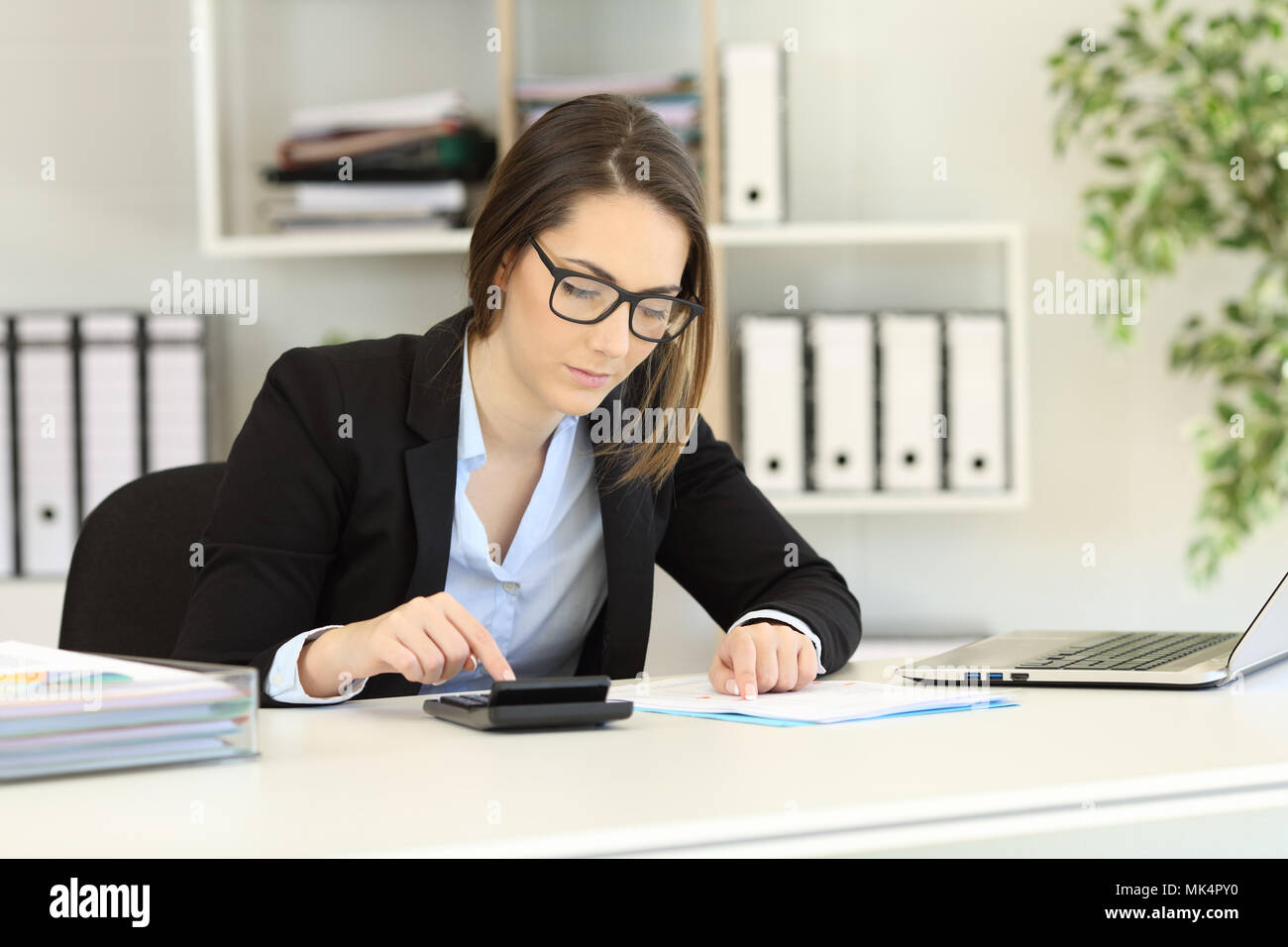 Concentrated bookkeeper doing accounting at office Stock Photo