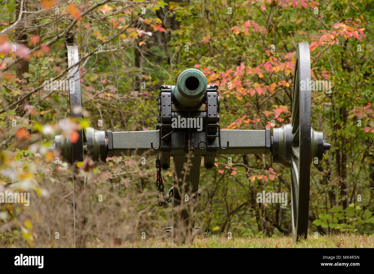 A Civil War era cannon in the Hornet's Nest at Shiloh National Military Park near Pittsburgh Landing, Tennessee. Stock Photo