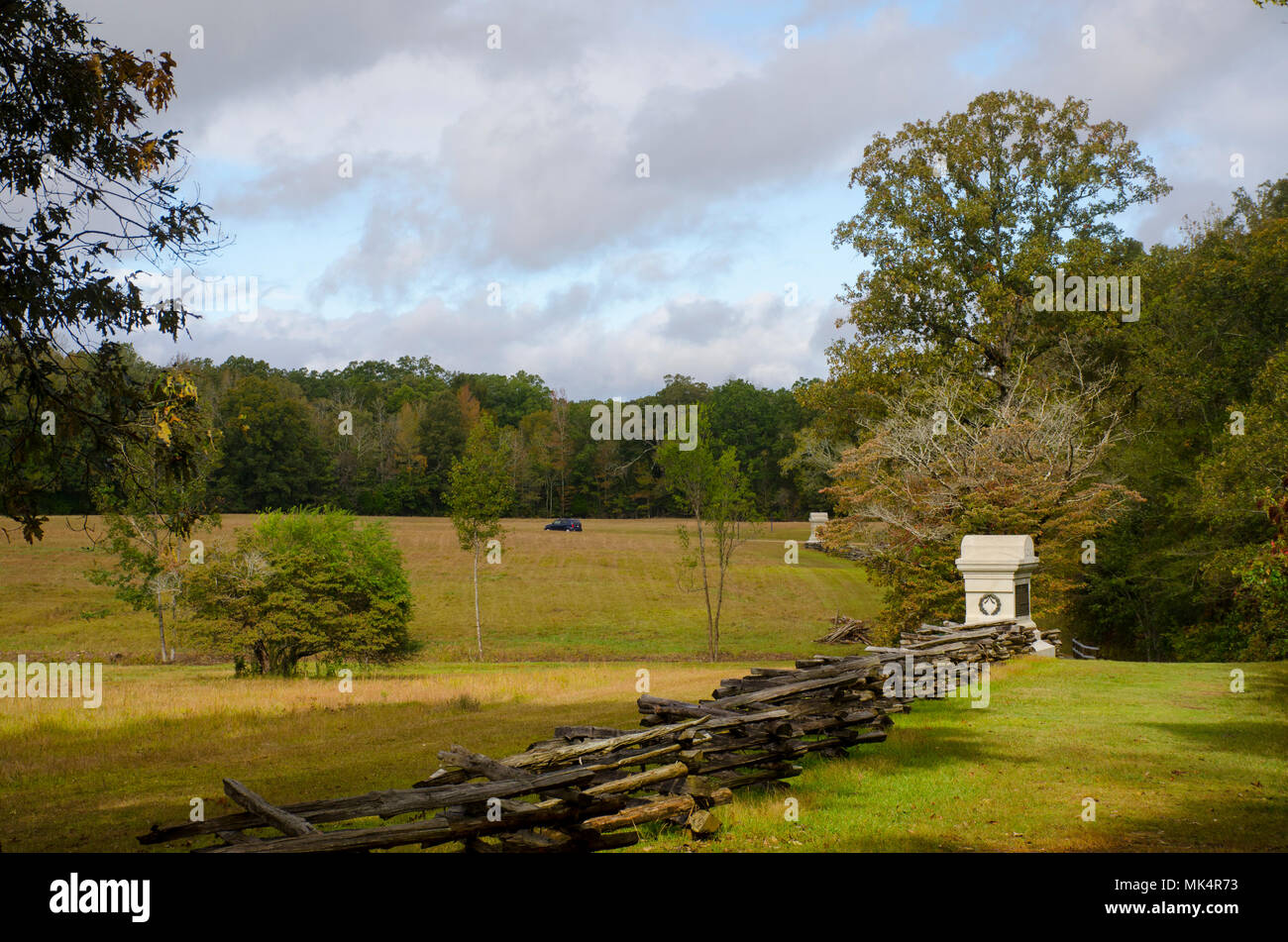 Coming out of the woods of the Hornets Nest and back to the paved road where our blue car is parked. Stock Photo