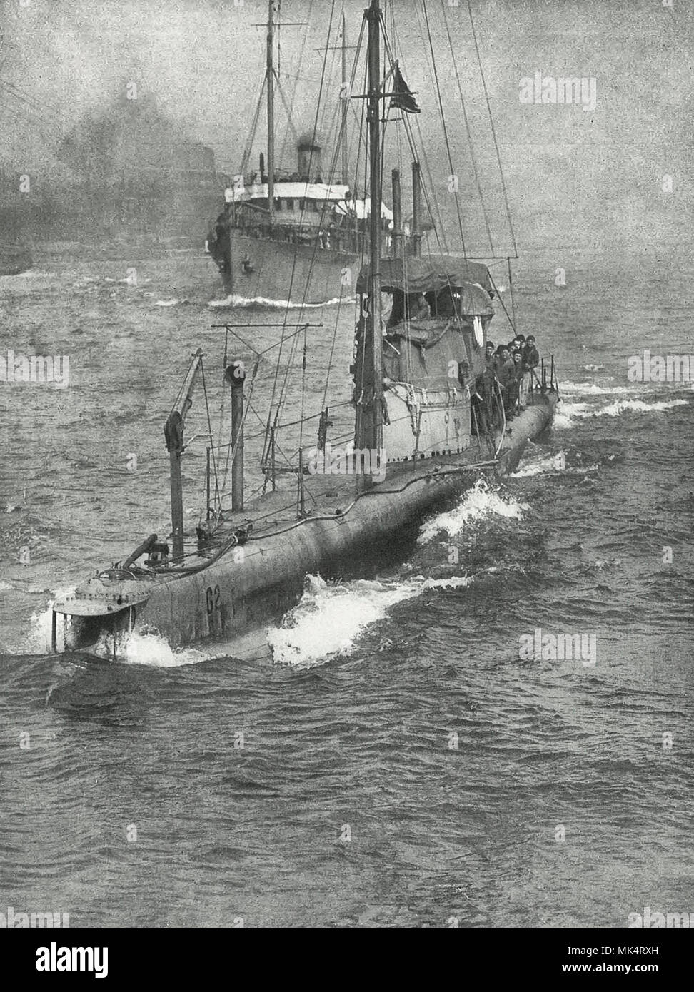 USA Submarine G-2 on the Surface, circa 1915 Stock Photo
