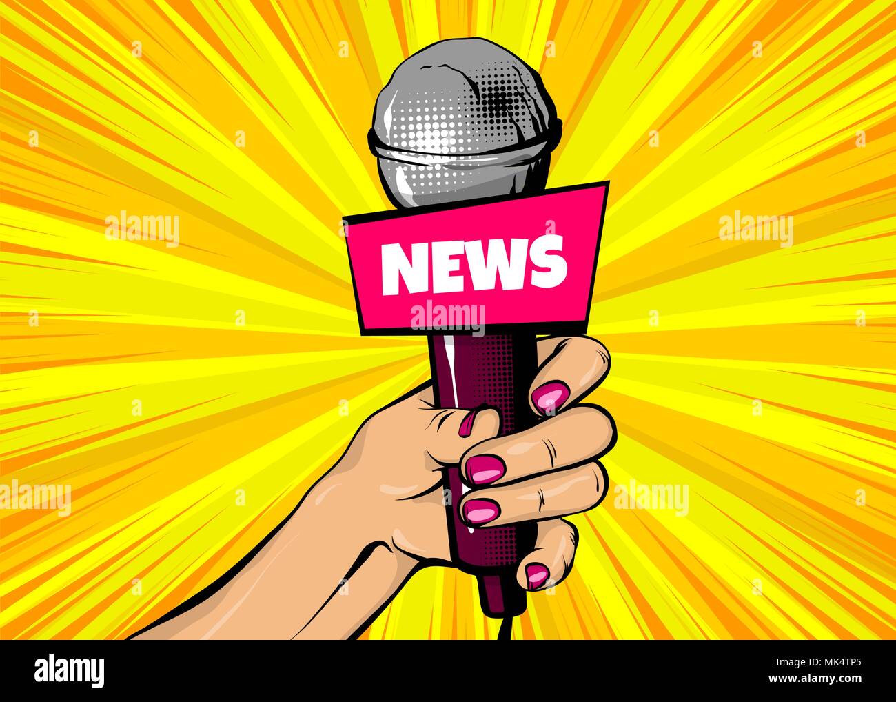 Woman Pop Art Hand Hold Microphone Journalist Stock Vector Image Art 