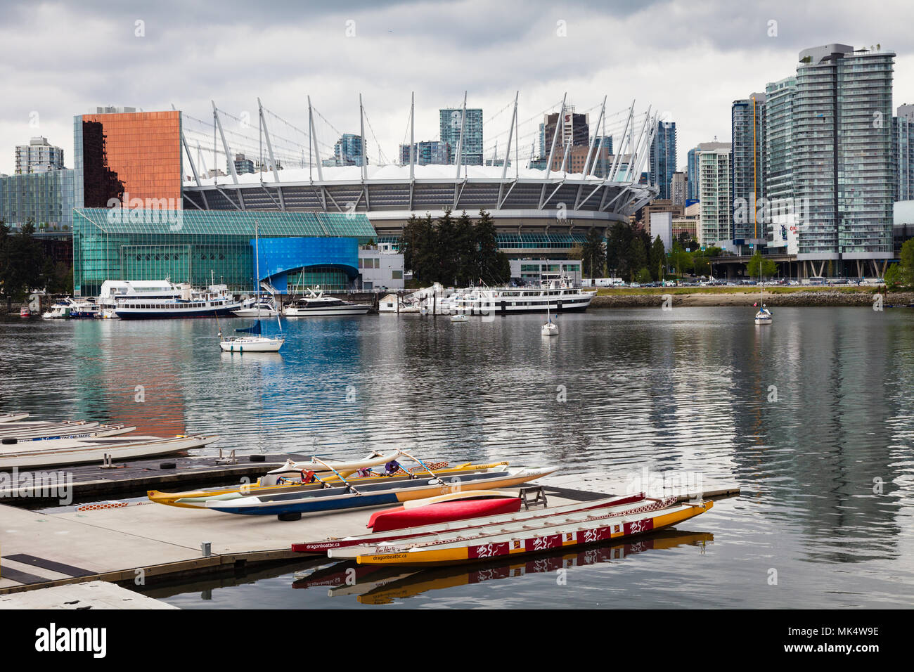 Dragon Boat dock with BC Place Stadium in the background Stock Photo