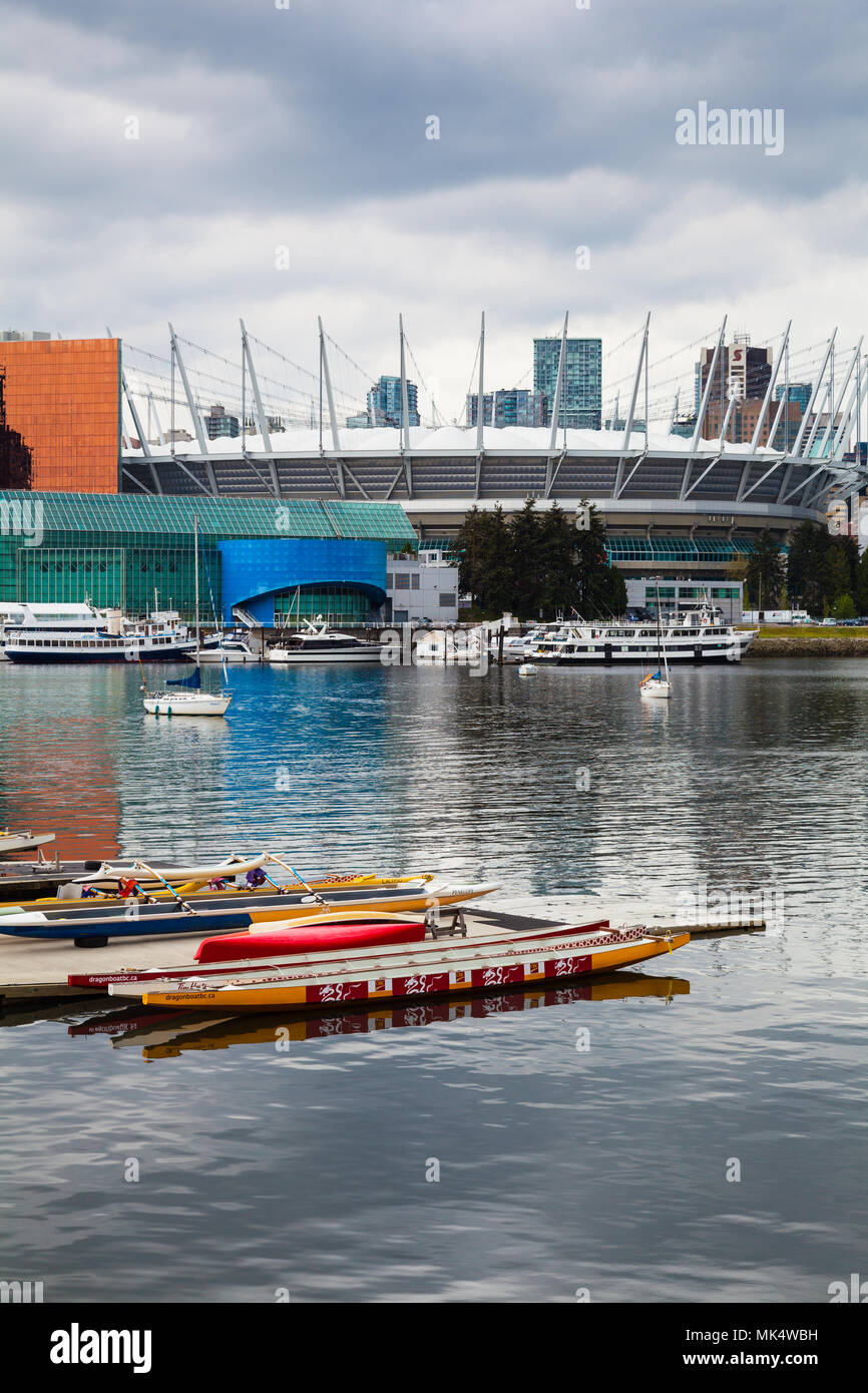 Dragon Boat dock with BC Place Stadium in the background Stock Photo