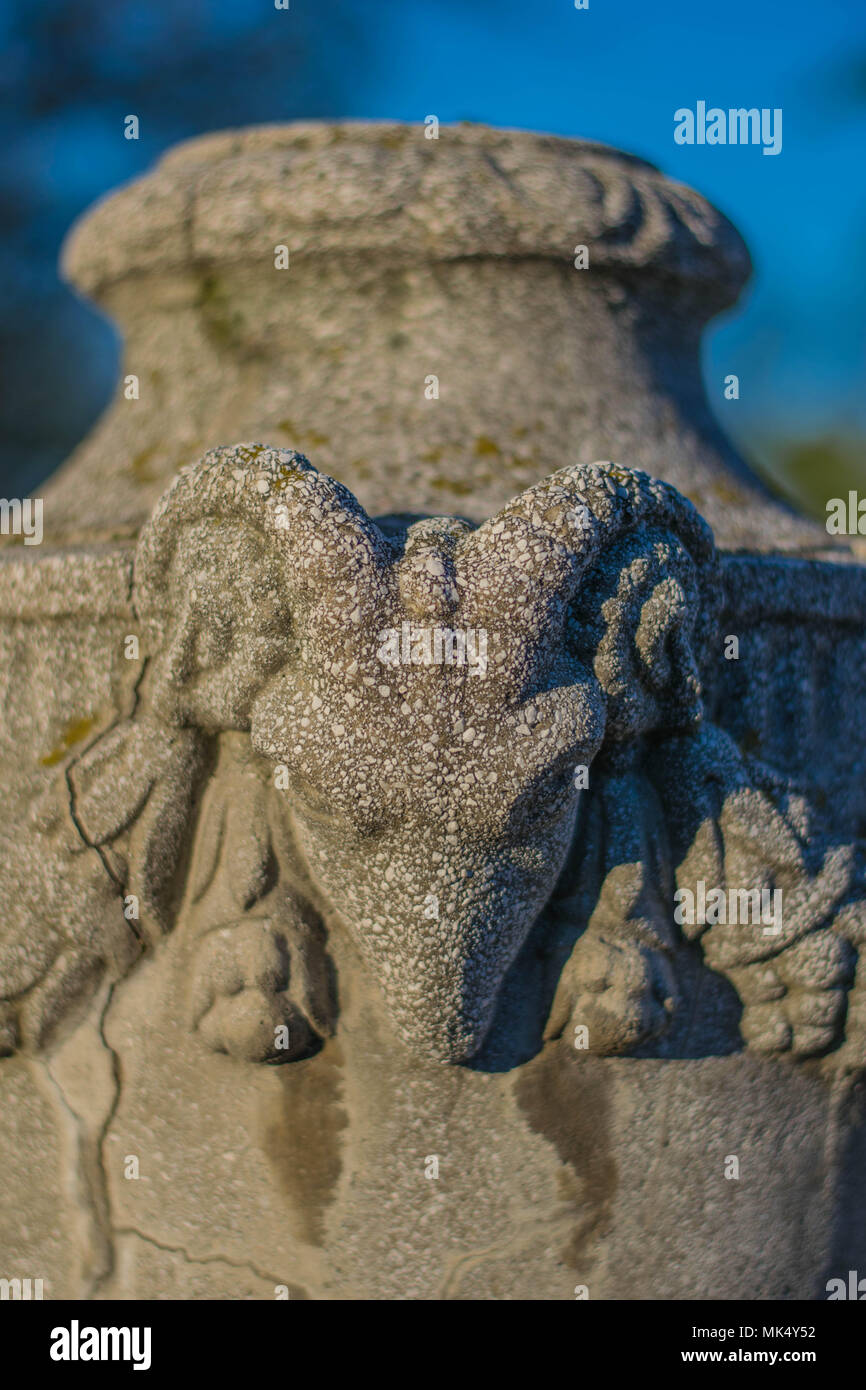 Detail of concrete sculpture of Ram and horns Stock Photo