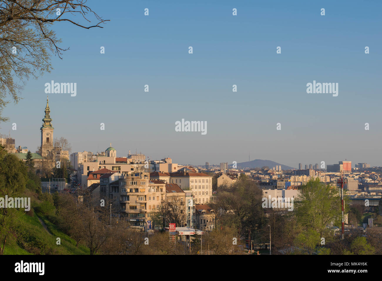 Panorama Cityscape of Serbia's capital city Belgrade - panorama Beograda Stock Photo