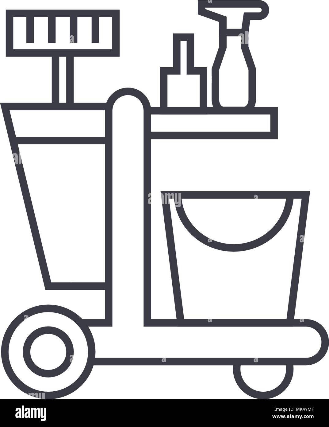 cleaning trolley vector line icon, sign, illustration on background