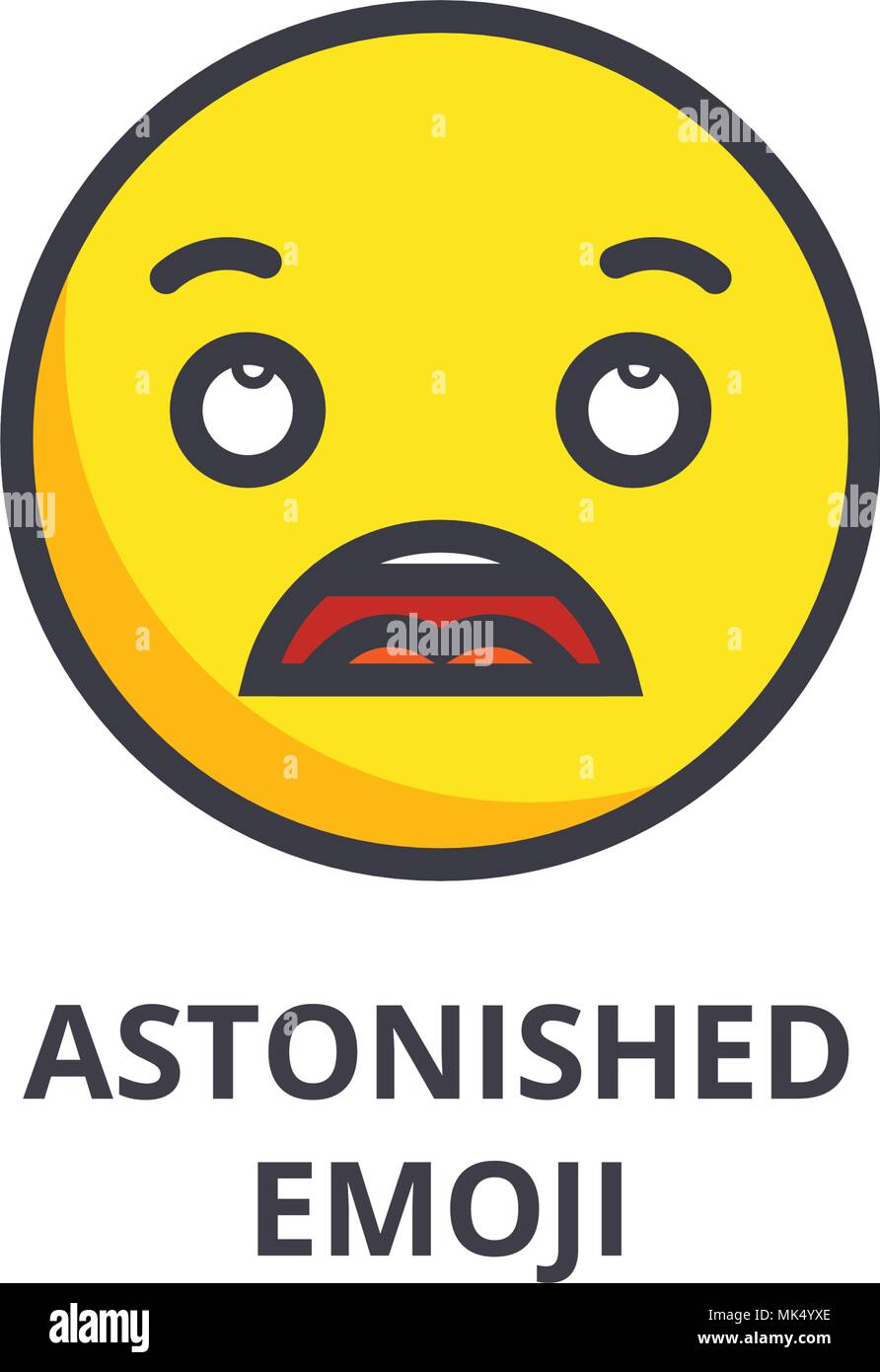 astonished emoji vector line icon, sign, illustration on background, editable strokes Stock Vector