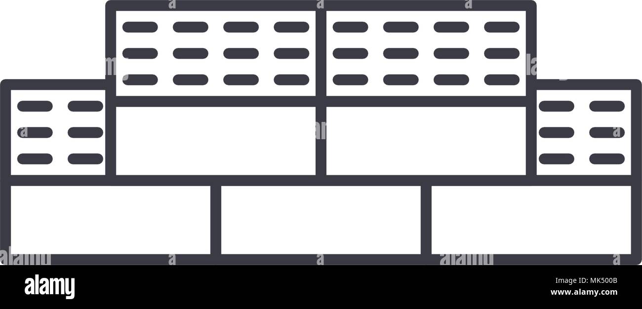 bricks vector line icon, sign, illustration on background, editable strokes Stock Vector