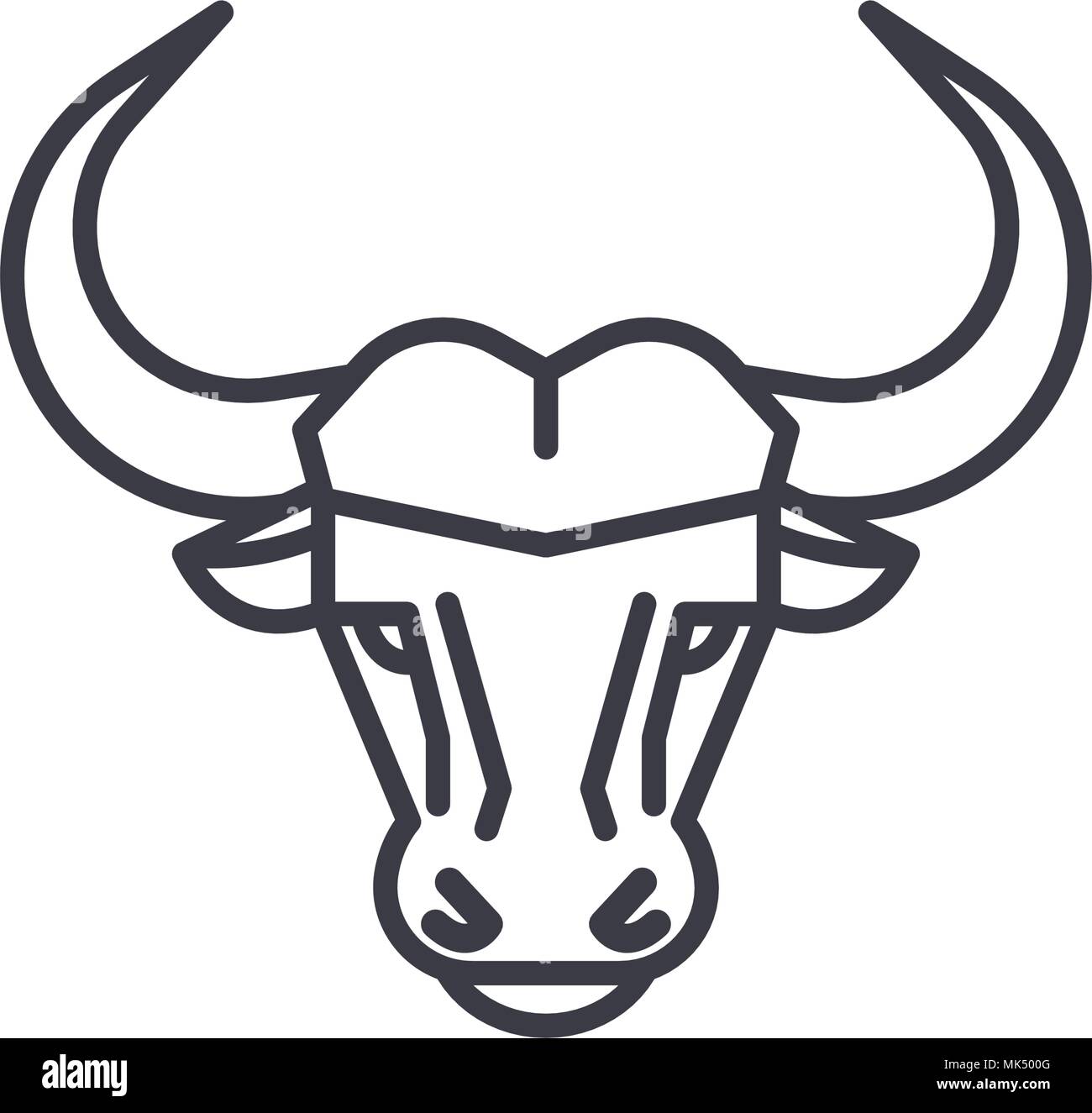buffalo head vector line icon, sign, illustration on background