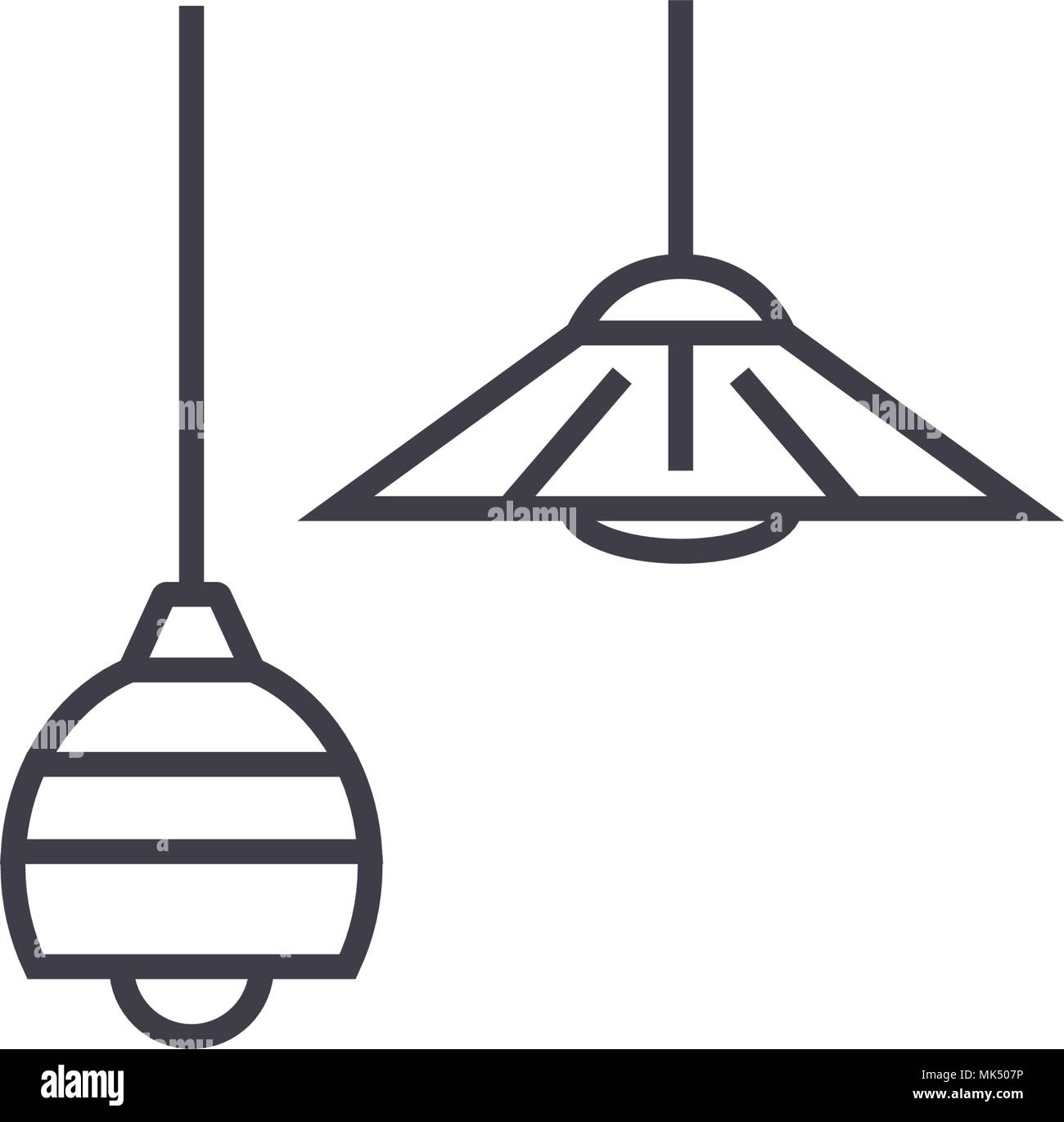 ceiling lamps vector line icon, sign, illustration on white background ...