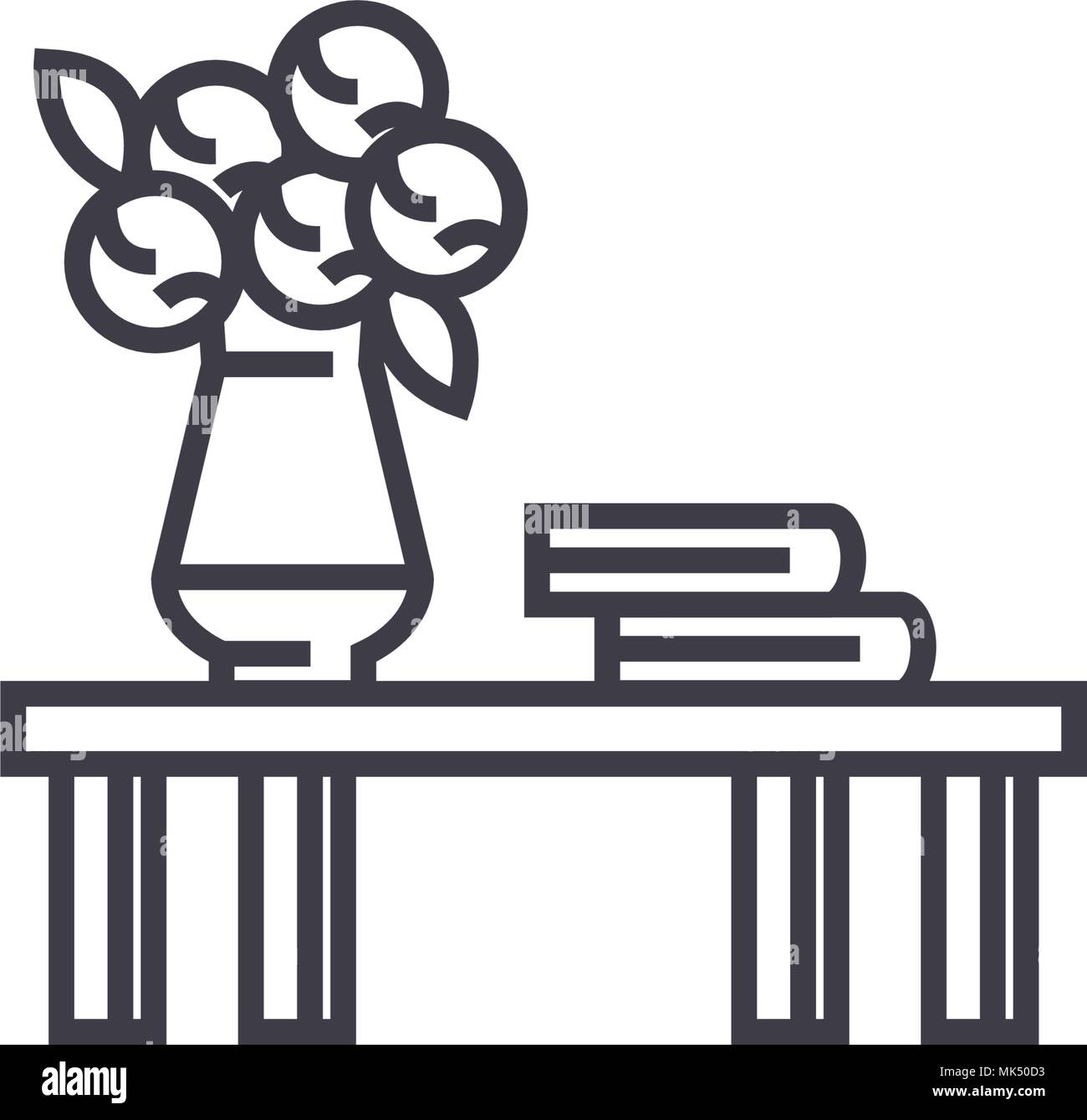 coffee table vector line icon, sign, illustration on white background ...