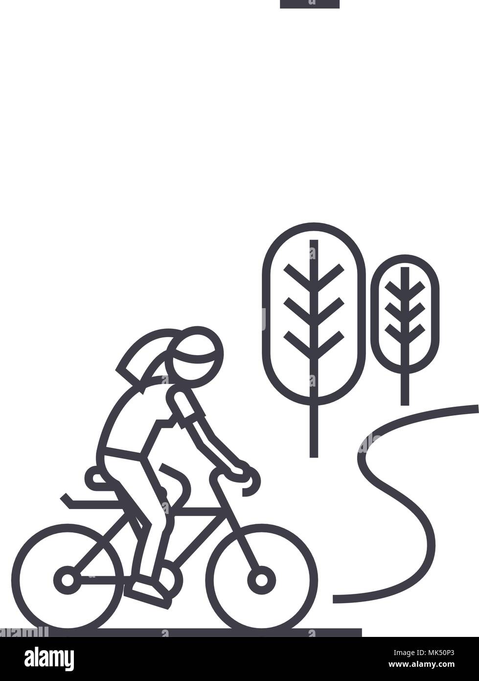countryside bike ride vector line icon, sign, illustration on white ...